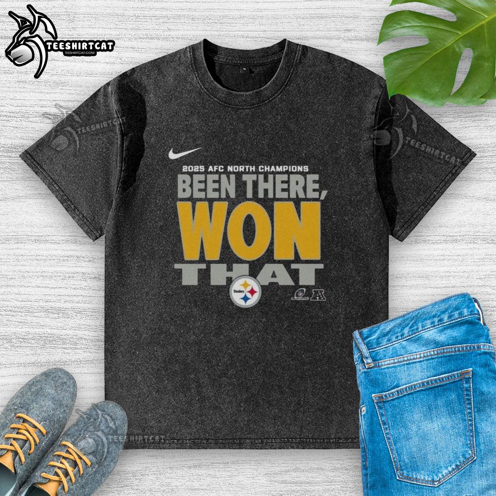 official-pittsburgh-steelers-2025-afc-north-champions-washed-t-shirt Alt Text: Official Pittsburgh Steelers 2025 AFC North Champions washed t-shirt featuring team logo and championship design.
