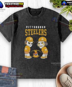 Official Pittsburgh Steelers X Michael Myers and Billy Puppet t-shirt design, featuring playful rivalry with Ravens and Browns.