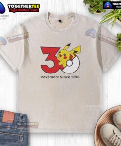 Official Pokmon 30th Anniversary 1996 washed t-shirt featuring classic Pokmon designs in vibrant colors.