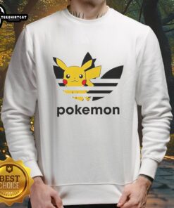 Official Pokemon Anniversary Pikachu Trefoil Parody Logo Sweatshirt featuring vibrant colors and unique design.