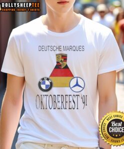 Official Porsche BMW Mercedes-Benz Oktoberfest '91 T-Shirt featuring classic car logos and vibrant festival graphics.