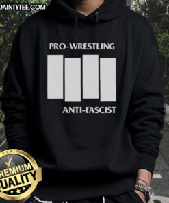 Official Pro Wrestling Anti-Fascist Four White Lines Parody Logo Hoodie showcasing bold logo design in vibrant colors.