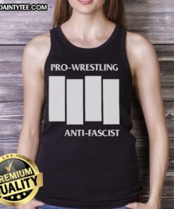 Official Pro Wrestling Anti-Fascist parody logo tank top featuring four bold white lines design for wrestling fans.