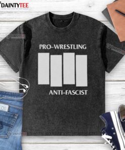 Official Pro Wrestling Anti-Fascist parody logo on a stylish washed t-shirt, promoting inclusivity and activism.