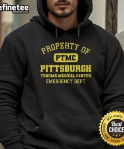 Vintage hoodie featuring official PTMC Pittsburgh Trauma Medical Center Emergency Dept text design for medical apparel enthusiasts.