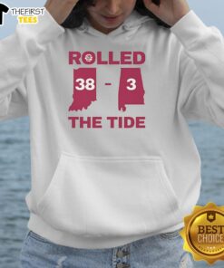 Official Rolled The Tide 38-3 Alabama Football Victory Hoodie featuring team colors and logo, perfect for fans.