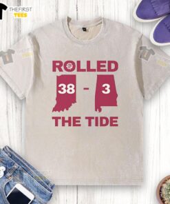 Official Rolled The Tide 38-3 Alabama Football Victory Washed T-Shirt showcasing team pride in stylish design.
