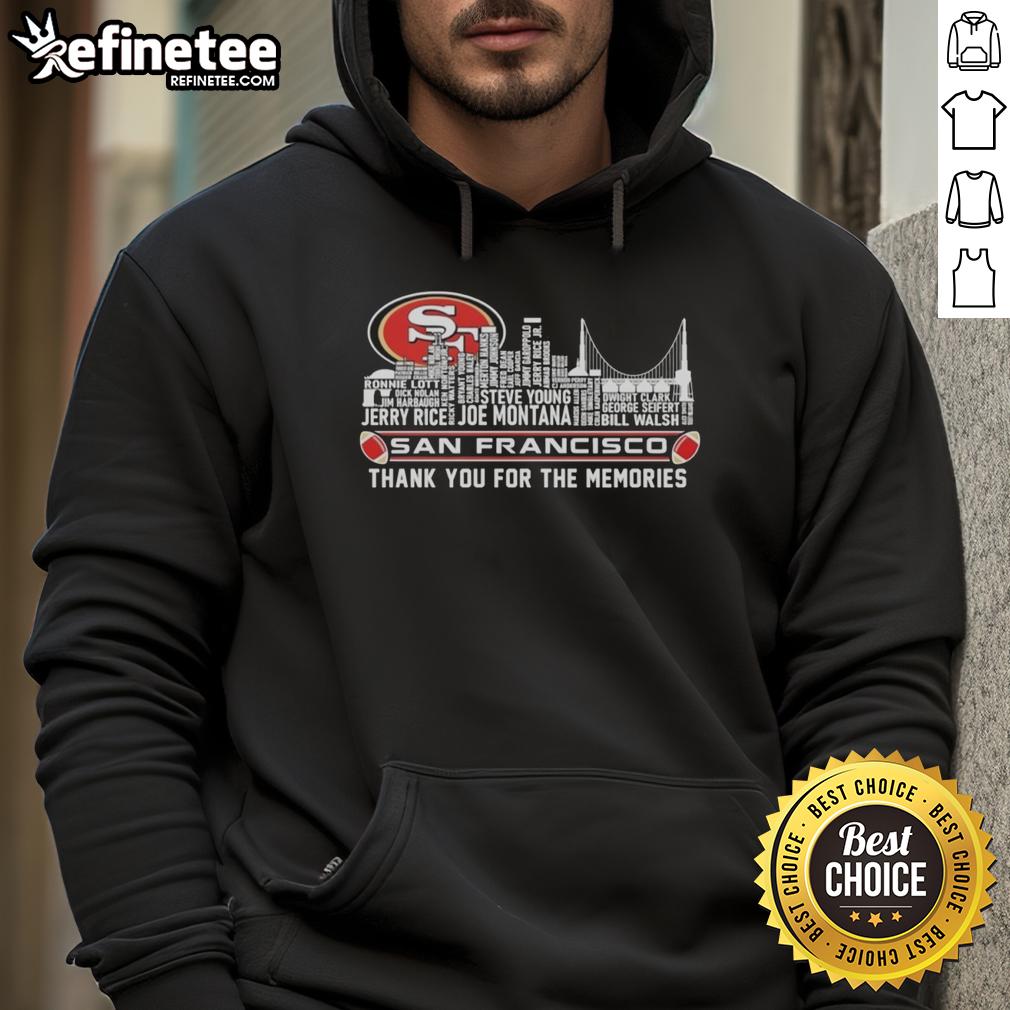 official-san-francisco-49ers-thank-you-for-the-memories-city-skyline-hoodie Alt Text: Official San Francisco 49ers hoodie featuring a city skyline design, perfect for fans celebrating memories of the team.