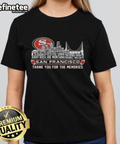 Official San Francisco 49ers Thank You For The Memories tee featuring the city skyline, perfect for fans.