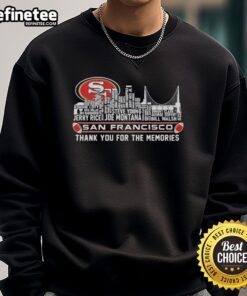 Alt Text: Official San Francisco 49ers thank you for the memories sweatshirt featuring the city skyline design.