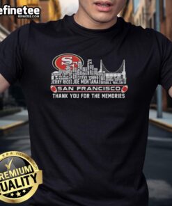 Alt Text: San Francisco 49ers Thank You For The Memories T-Shirt featuring a city skyline design, perfect for fans.