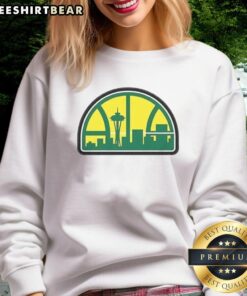 Alt Text: Official Seattle NBA Skyline Hardwood Logo Sweatshirt featuring a vibrant skyline design and team colors.