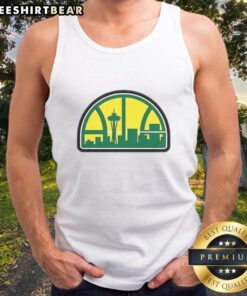 Official Seattle NBA Skyline Hardwood Logo Tank Top featuring a vibrant city skyline and basketball-themed design.