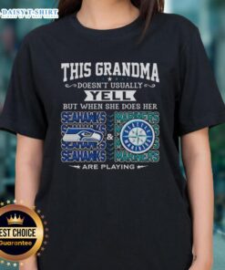 Grandma wearing a Seattle Seahawks and Mariners tee, showcasing her team spirit with a fun slogan about yelling.
