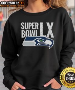 Official Seattle Seahawks NFC Championship 2026 Super Bowl LX sweatshirt featuring team logo and championship design.