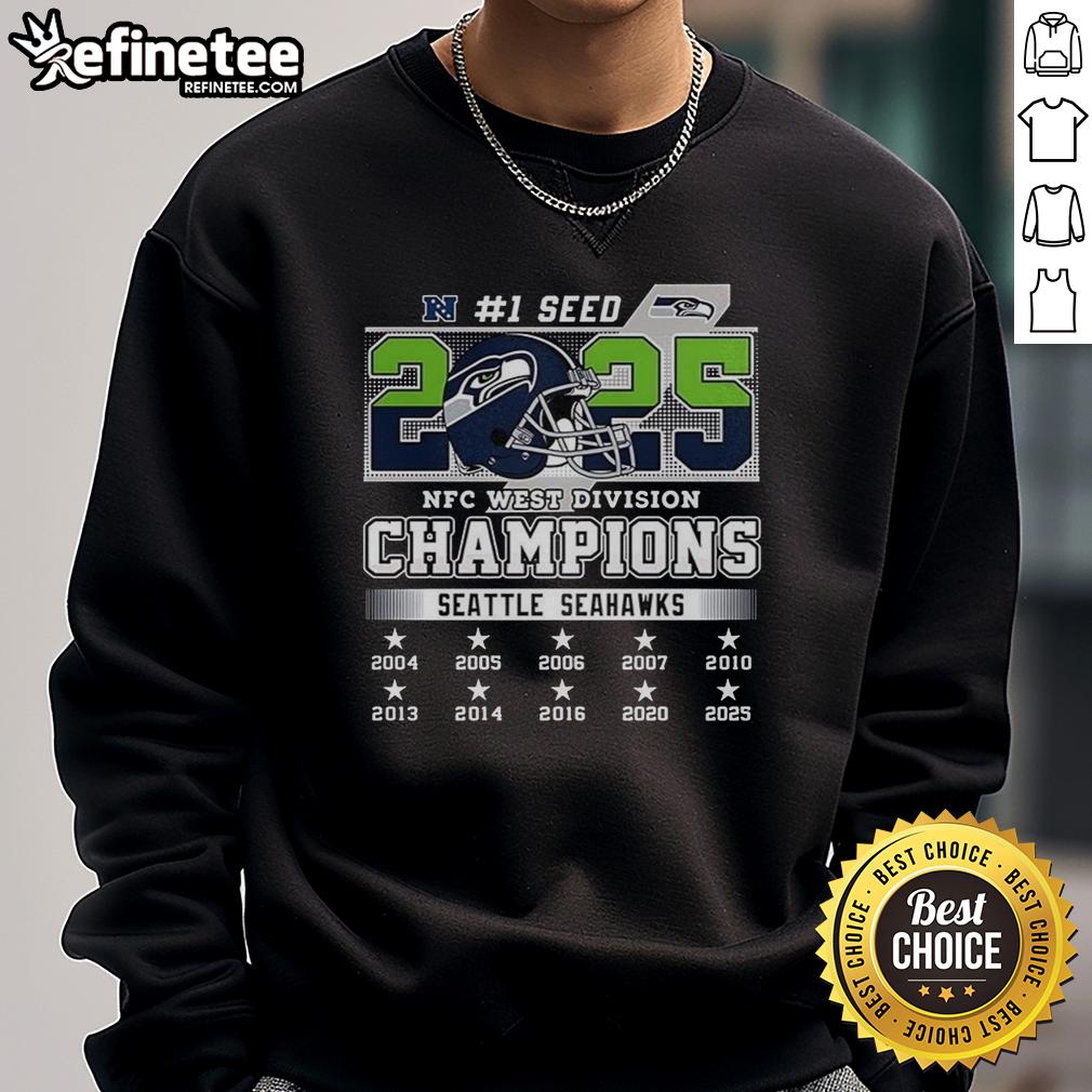 official-seattle-seahawks-nfc-west-champions-2025-2026-seed-1-helmet-logo-sweatshirt Alt Text: Official Seattle Seahawks NFC West Champions 2025-2026 Seed 1 Helmet Logo Sweatshirt featuring team colors and design.