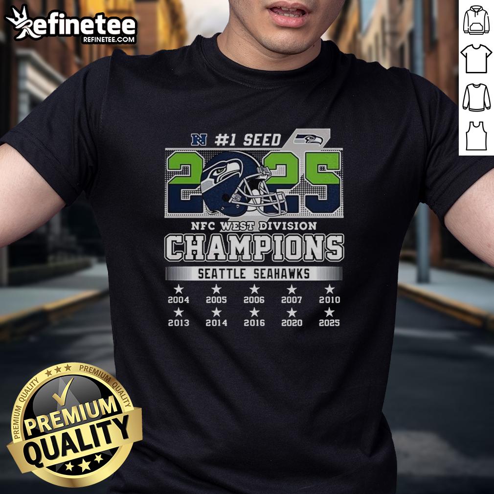 official-seattle-seahawks-nfc-west-champions-2025-2026-seed-1-helmet-logo-t-shirt-1 Alt Text: Official Seattle Seahawks NFC West Champions 2025-2026 Seed 1 helmet logo on a stylish t-shirt design.