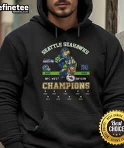 2025 NFC West Champions Seattle Seahawks celebration hoodie featuring team colors and logo, perfect for fans.