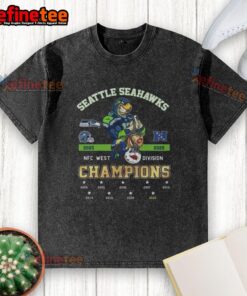 Seattle Seahawks NFC West Champions 2025 celebration washed t-shirt featuring team logo and vibrant colors.