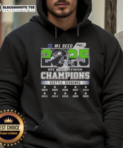 Alt Text: Official Seattle Seahawks NFC West Division Champions 1 Seed Hoodie in vibrant blue with team logo and text design.