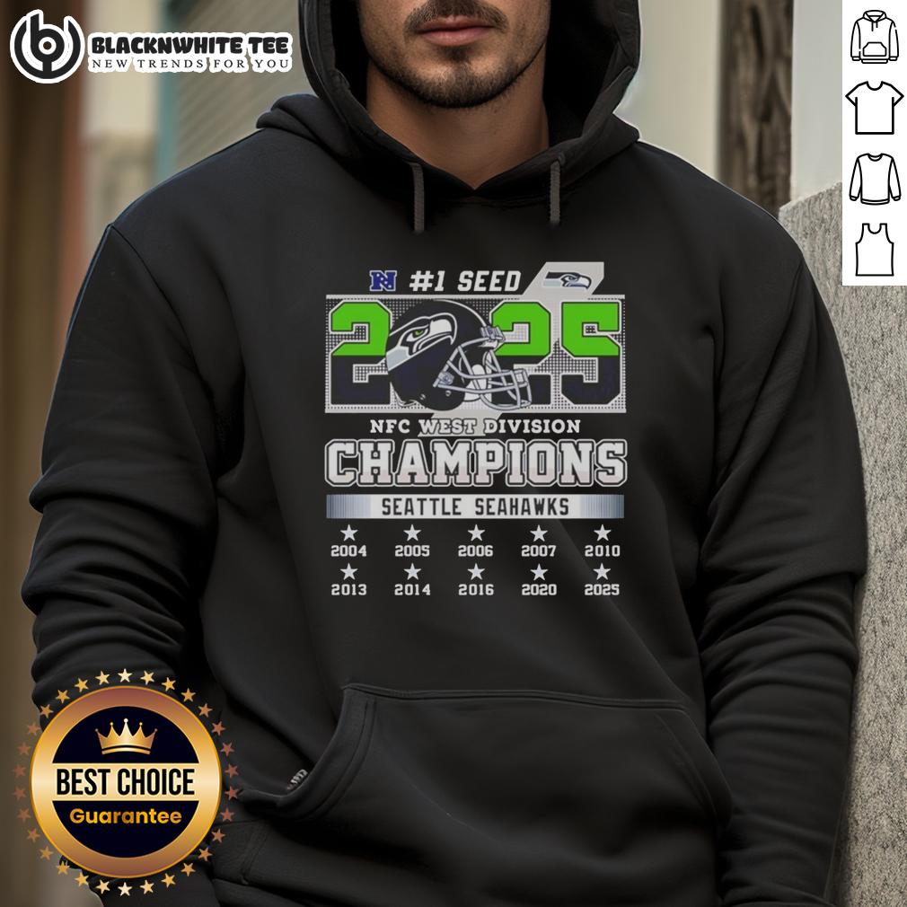 Official Seattle Seahawks Nfc West Division Champions 1 Seed Hoodie Alt Text: Official Seattle Seahawks NFC West Division Champions 1 Seed Hoodie in vibrant blue with team logo and text design.