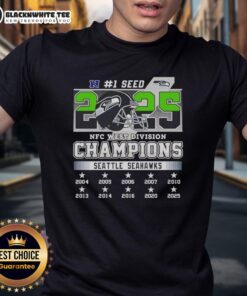 Official Seattle Seahawks NFC West Division Champions 1 Seed T-Shirt showcasing team logo and championship design.
