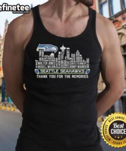 Official Seattle Seahawks thank you for the memories tank top featuring the city skyline design.