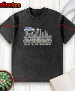 Official Seattle Seahawks Thank You For The Memories T-Shirt featuring city skyline design, perfect for fans.
