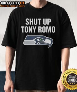 Official Shut Up Tony Romo Seahawks Logo T-Shirt featuring a bold Seahawks logo on a stylish graphic tee.
