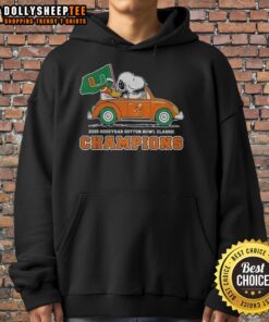 Official Snoopy and Woodstock x Miami Hurricanes Cotton Bowl Classic Champions 2025 Hoodie showcasing team spirit.