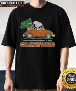 Alt Text: Official Snoopy and Woodstock X Miami Hurricanes Cotton Bowl Classic Champions 2025 T-Shirt featuring vibrant graphics.