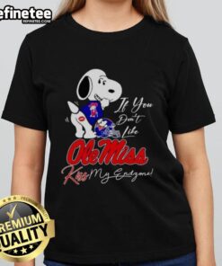 Official Snoopy If You Don't Like Ole Miss Rebels Kiss My Endzone Ladies Tee featuring fun graphic design.