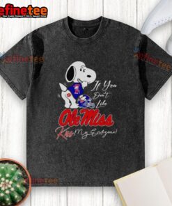 Alt Text: Official Snoopy 'If You Don't Like Ole Miss Rebels Kiss My Endzone' washed t-shirt showcasing team spirit.