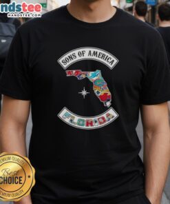Official Son Of America Florida Map T-Shirt featuring sports logos, perfect for fans and collectors in Florida.