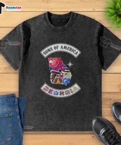 Alt Text: Official Son of America Georgia Map Sports Logos Combine Washed T-Shirt showcasing vibrant state-themed graphics.