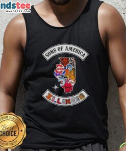 Alt Text: Illinois map tank top featuring official sports logos for the Son of America collection.