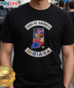 Official Son Of America Indiana Map T-Shirt featuring sports logos, perfect for fans and collectors of Indiana sports apparel.