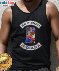 Official Son of America Indiana map tank top featuring sports logos, perfect for fans and casual wear.