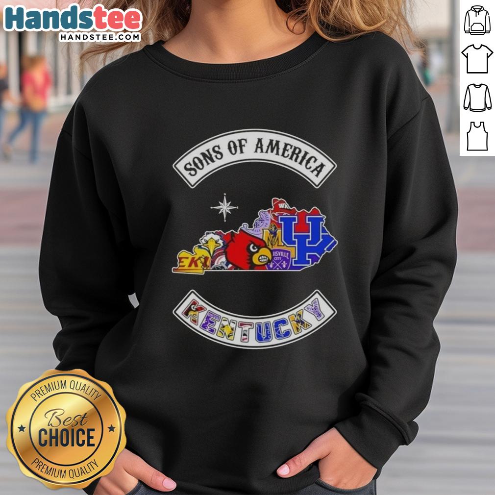 official-son-of-america-kentucky-map-sports-logos-combine-sweatshirt Alt Text: Official Son of America Kentucky Map Sports Logos Combine Sweatshirt featuring vibrant graphics and a comfortable fit.