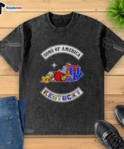 Official Son of America Kentucky Map Sports Logos Combine Washed T-Shirt featuring vibrant state-themed graphics.