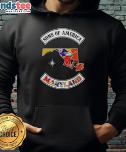 Alt Text: Official Son of America Maryland map sports logos combine hoodie showcasing unique athletic graphics and designs.