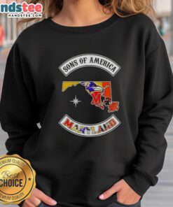 Official Son of America Maryland Map Sports Logos Combine Sweatshirt showcasing vibrant logos and state map design.