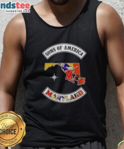 Official Son of America Maryland map tank top featuring sports logos, perfect for fans and casual wear.