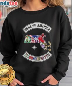 Alt Text: Official Son Of America Massachusetts map sweatshirt featuring sports logos for a stylish sportswear look.