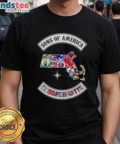 Alt Text: Official Son Of America Massachusetts Map T-Shirt featuring sports logos, perfect for fans and collectors.