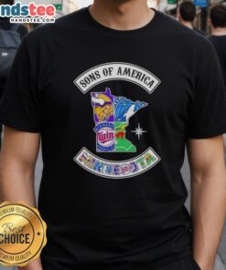 Official Son Of America Minnesota Map Sports Logos Combine T-Shirt featuring vibrant state graphics and team logos.