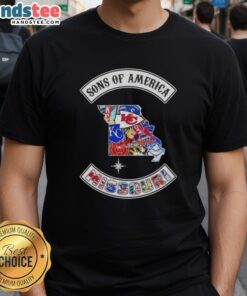 Alt Text: Official Son Of America Missouri Map Sports Logos Combine T-Shirt showcasing unique design and vibrant colors for fans.