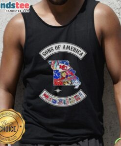 Alt Text: Official Son of America Missouri map sports logos combine tank top showcasing vibrant designs and state pride.