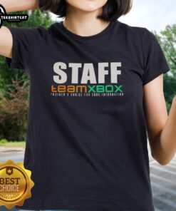 Official Xbox Insiders staff team wearing 'Choice for Xbox Information' ladies tee, showcasing Xbox community spirit.