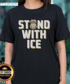 Official Stand With ICE Officer Ladies Tee featuring a bold graphic design supporting ICE officers in stylish women's fit.